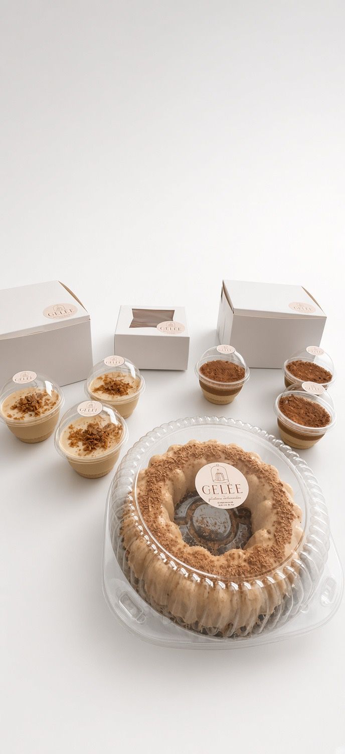 Pedido completo de GELÉE: cajas, vasos individuales y una rosca